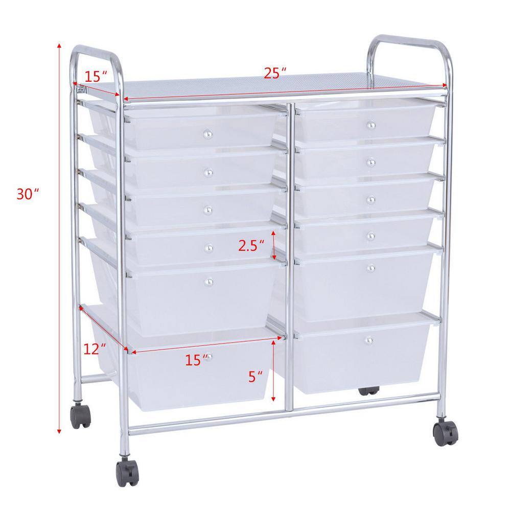 Semitransparent 12-Drawer Rolling Storage Cart with Chrome Frame