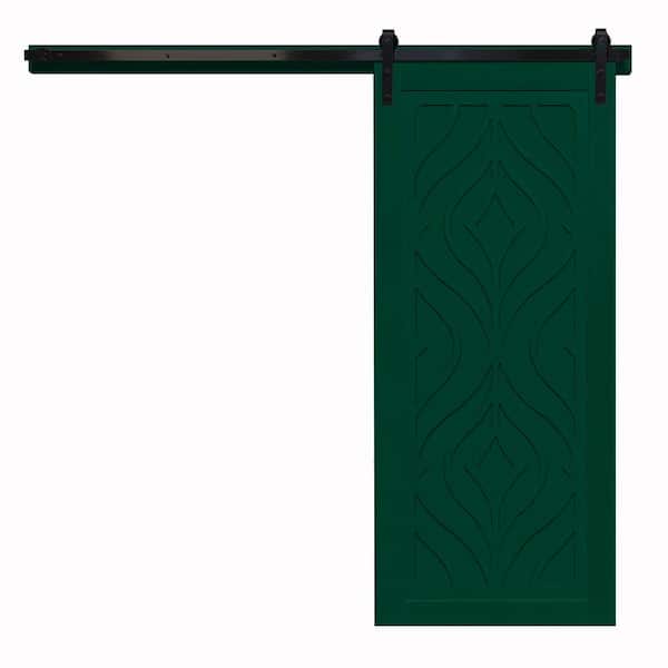 VeryCustom 42 in. x 84 in. Zaftig Sway Emerald Wood Sliding Barn Door with Hardware Kit in Black