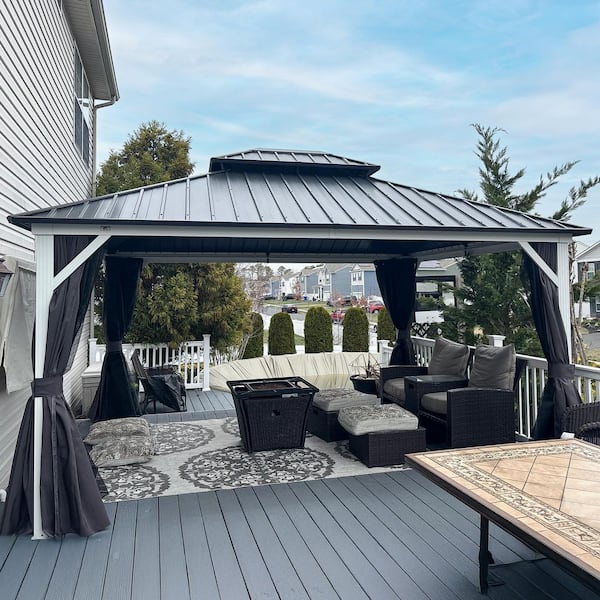 PURPLE LEAF 12 ft. x 14 ft. White Aluminum Hardtop Gazebo Canopy