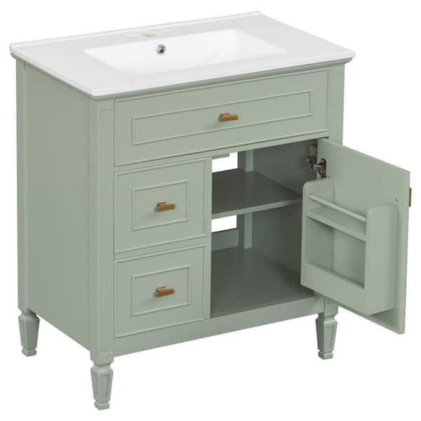 NURVIA 30 in. Single Sink Freestanding Green Bath Vanity with White Ceramic Top Unassembled