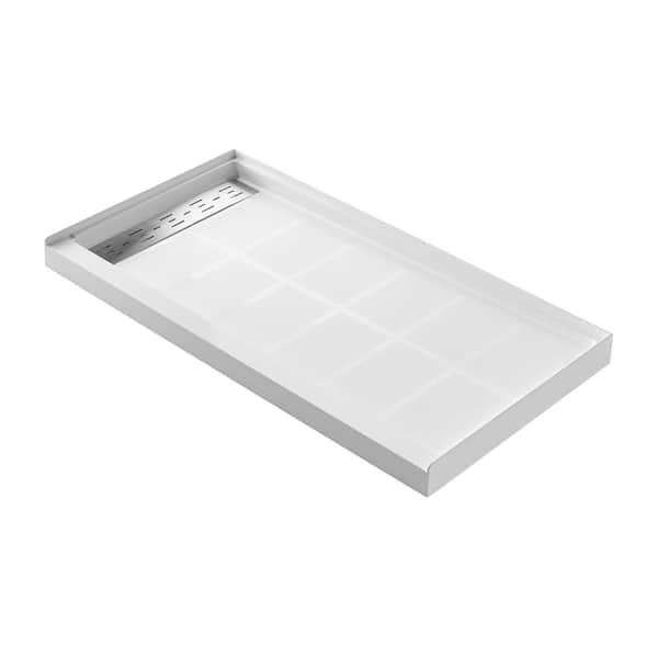 ES-DIY 60 in. L x 34 in. W Alcove Shower Pan Base with Left Drain in High Gloss White