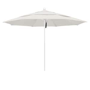 11 ft. White Aluminum Commercial Market Patio Umbrella with Fiberglass Ribs and Pulley Lift in Woven Granite Olefin