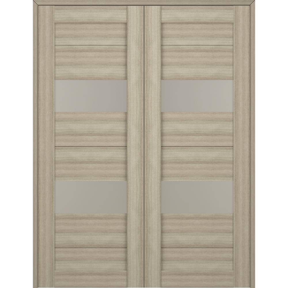 Berta Shambor Pine and Frosted Glass Double Prehung French Door