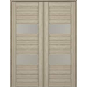 Berta 36 in. x 83,25 in. Both Active 2-Lite Frosted Glass Shambor Wood Composite Double Prehung French Door