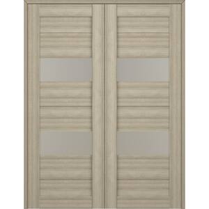 Berta 56 in. x 83,25 in. Both Active 2-Lite Frosted Glass Shambor Wood Composite Double Prehung French Door