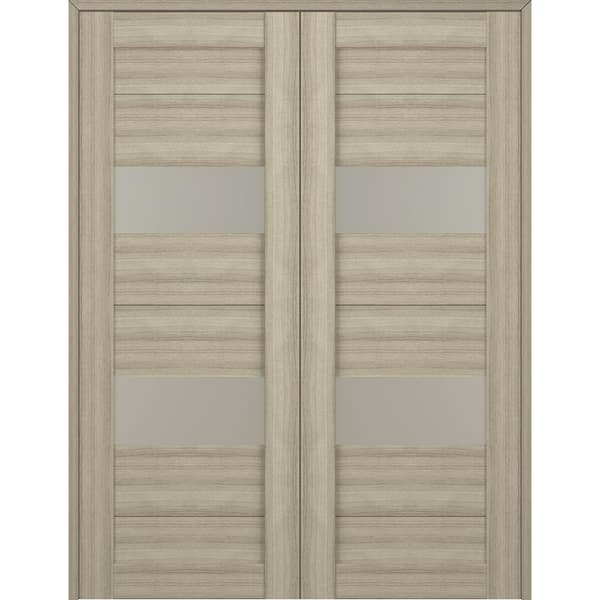 Berta 48 in. x 96 in. Both Active 2-Lite Frosted Glass Shambor Wood Composite Double Prehung Interior Door