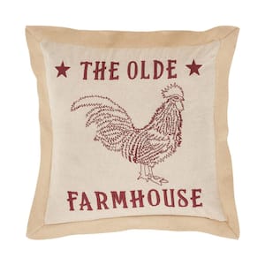 Cider Mill Khaki Red Green Olde Farmhouse 18 in. x 18 in. Throw Pillow