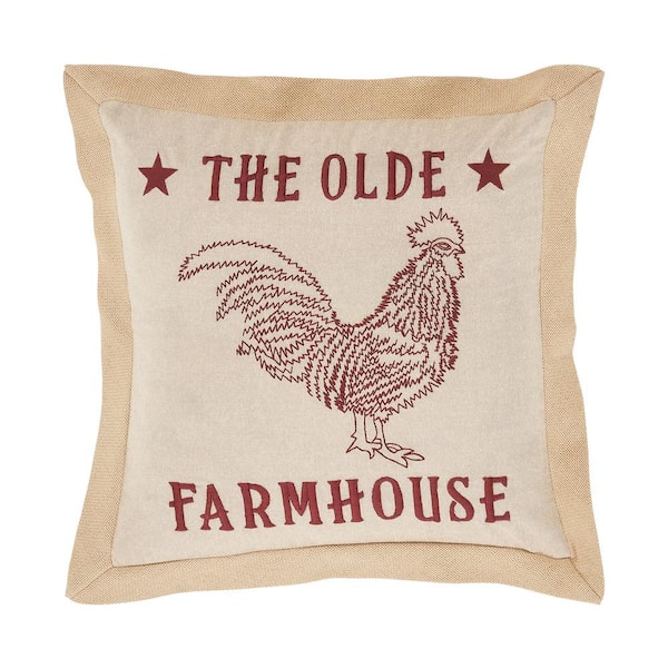 VHC BRANDS Cider Mill Khaki Red Green Olde Farmhouse 18 in. x 18 in. Throw Pillow