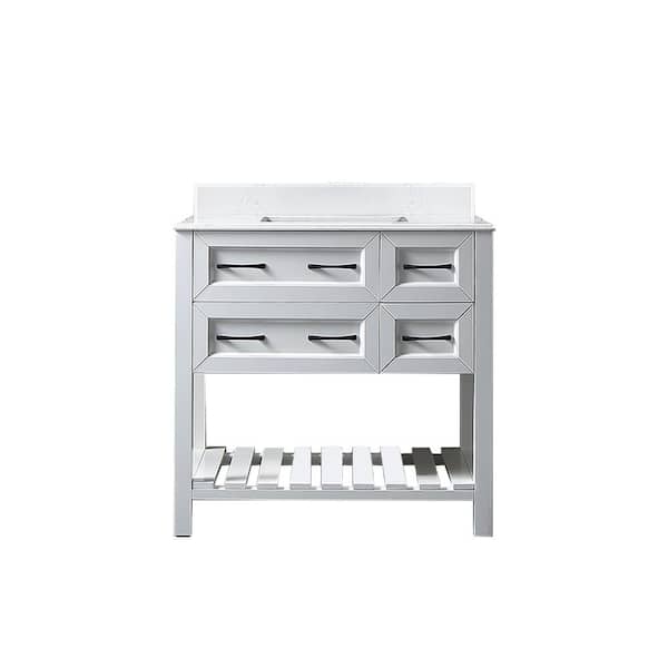 Flynama 36 in. W x 22 in. D x 35 in. H Transitional Freestanding Bath Vanity in White with Engineer Stone Top in White