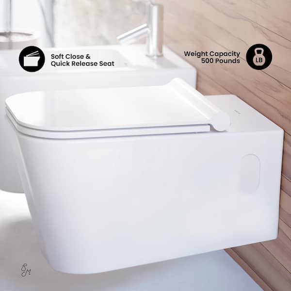 0.8/1.28 GPF Concorde Wall Hung Square Dual Flush Elongated Toilet Bowl in White 0.8/1.28 GPF Concorde Wall Hung Square Dual Flush Elongated Toilet Bowl in White