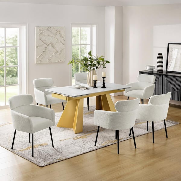 Lorenz White 7-Piece 94.5" Extendable Dining Table With Dining Chairs Set