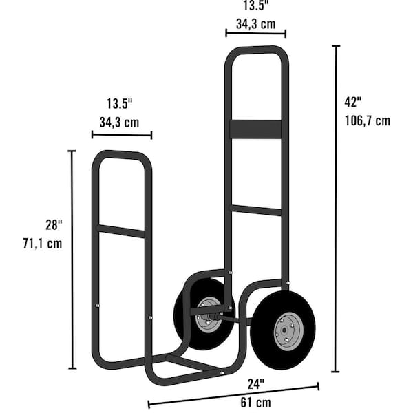 2 ft. D x 3 ft. H x 2 ft. W Haul-it Multi-Purpose Steel Firewood Cart with Slim-Fit Design and Easy-Pivot Tires