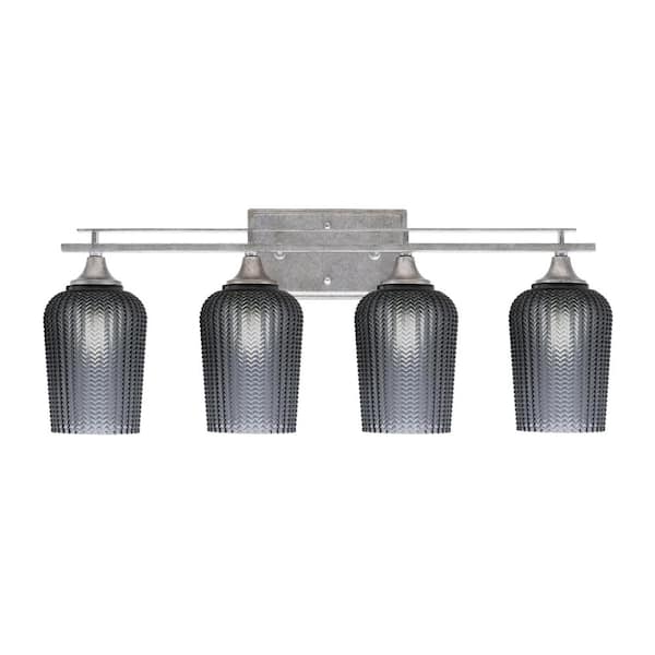 Unbranded Ontario 27.5 in. 4-Light Vanity Light Aged Silver Smoke Textured Glass Shades