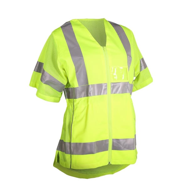 PIP Women's Small Hi Vis Yellow ANSI Type R Class 3-Contoured Safety Vest with Adjustable Waist and 3-Pockets