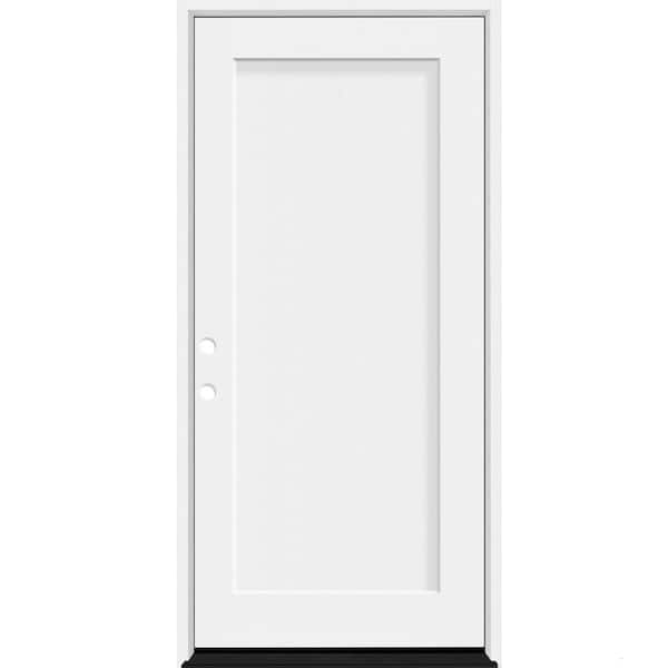 Legacy 32 in. x 80 in. 1 Panel Shaker RHIS Unfinished White Fiberglass Prehung Front Door w/4-9/16 Jamb