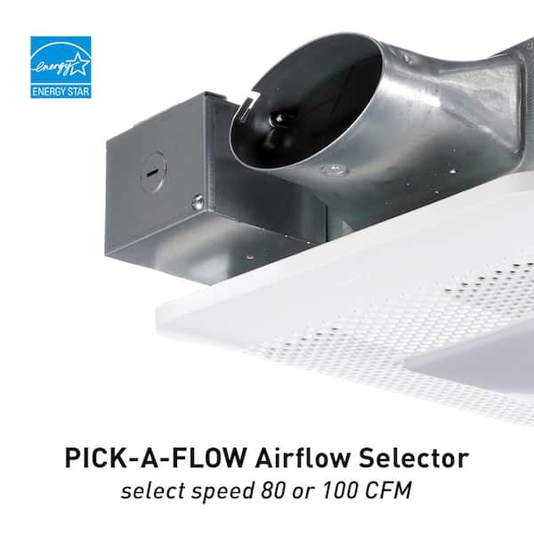 WhisperThin Pick-A-Flow 80 or 100 CFM Exhaust Fan with LED Light Low  Profile Ceiling or Wall and 4 in. Oval Duct Adapter