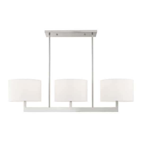 Davenport 3-Light Brushed Nickel Linear Chandelier with Off-White Fabric Shade