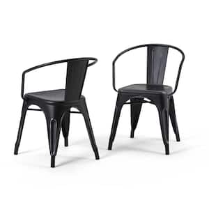 Larkin Industrial Metal Dining Arm Chair (Set of 2) in Distressed Black, Silver , Fully Assembled