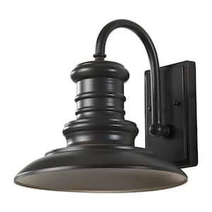 Redding Station Medium 1-Light Restoration Bronze Outdoor Wall Lantern Sconce with Turtle Friendly Amber PAR20 LED Bulb