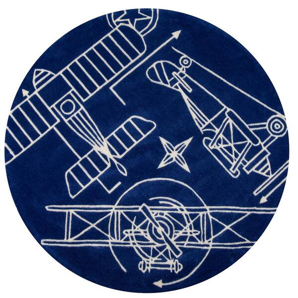 Momeni Lil Mo Hipster Aero Navy Blue 5 ft. x 5 ft. Indoor Kids Round Area Rug