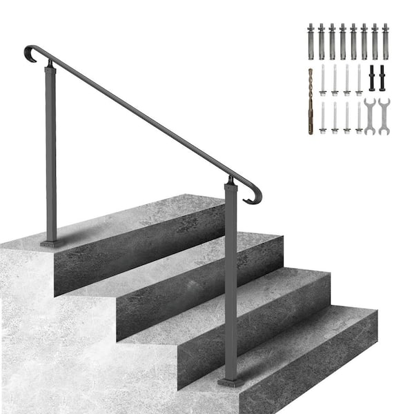 SVOPES 3-5 Steps Outdoor Handrail, 37.8 in. x 55 in., Black, Iron, Adjustable Wrought Iron Stair Railing, Stair Railing Kit