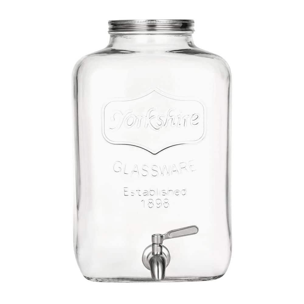 Numhew 256 fl. oz. Clear Glass Beverage Dispenser with Stainless Steel Leakproof Spigot and Lid for Water Beverage Dispenser