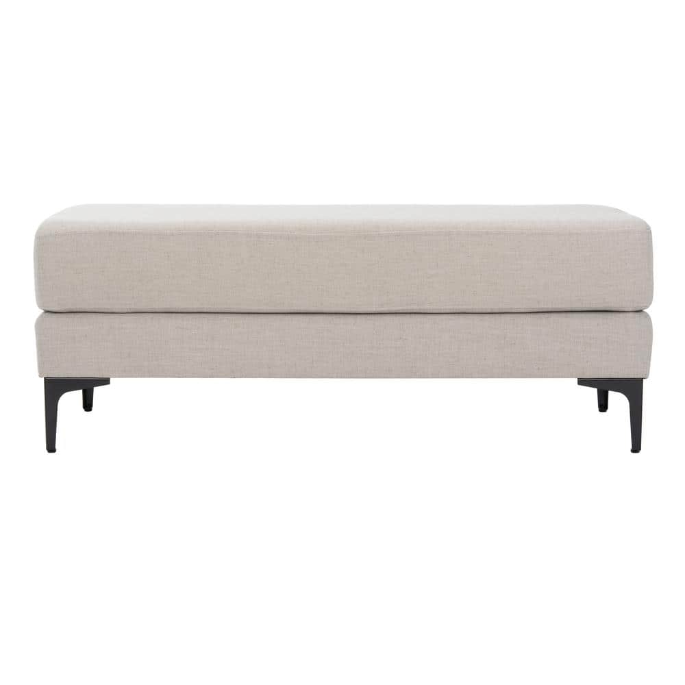 Elsie Transitional Light Grey Linen and Black Wood Bench