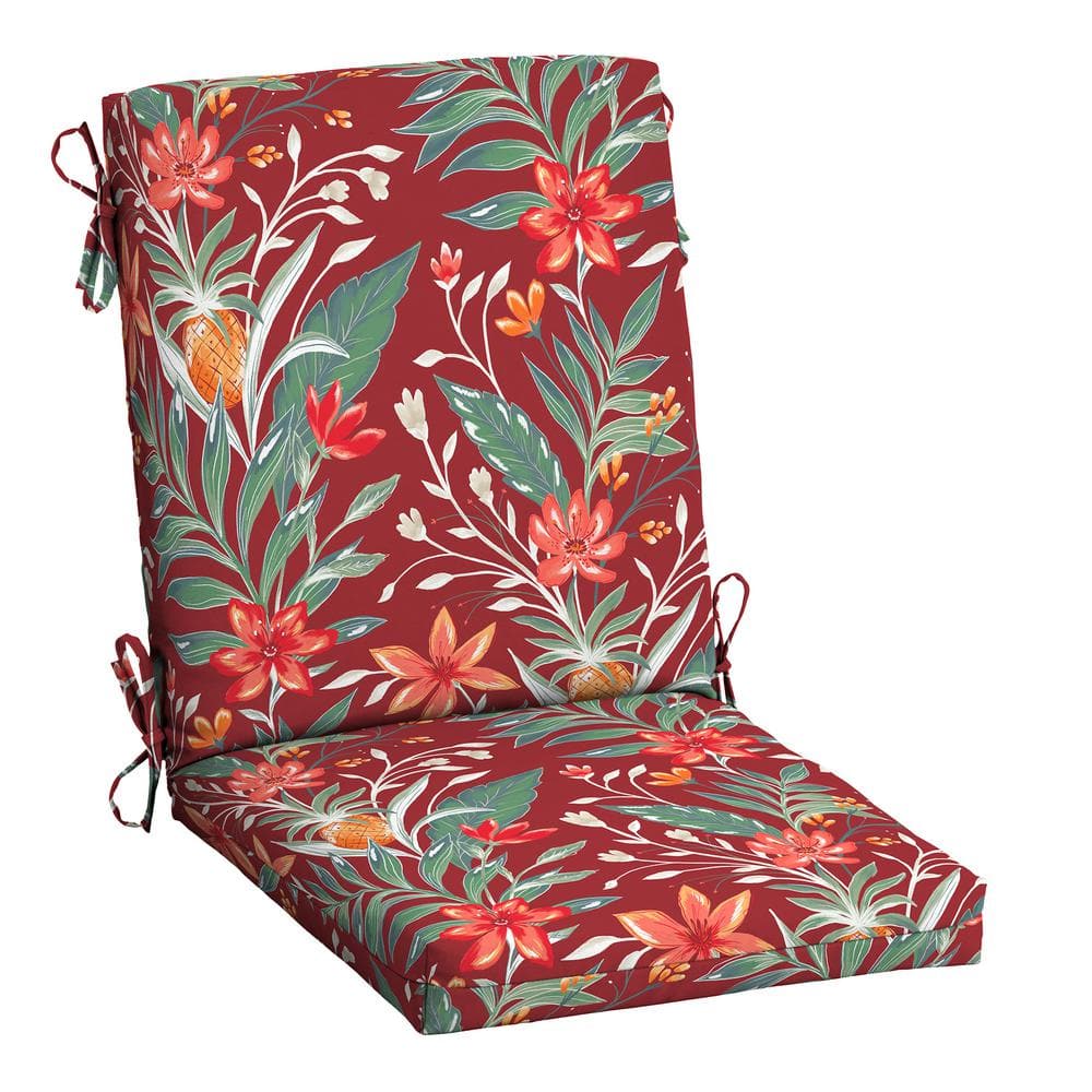 earthFIBER Outdoor Dining Chair Cushion 20 in. x 20 in., Luau Red Tropical Floral