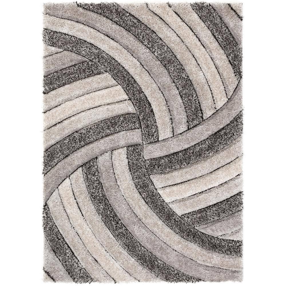 San Francisco Ucci Grey Modern Geometric Stripes 3 ft. 11 in. x 5 ft. 3 in. 3D Carved Shag Area Rug price history on PriceWatchPro