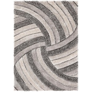 San Francisco Ucci Grey Modern Geometric Stripes 3 ft. 11 in. x 5 ft. 3 in. 3D Carved Shag Area Rug