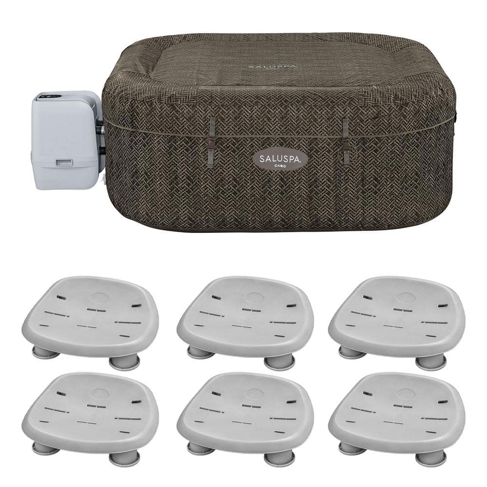 AirJet 6-Person Hot Tub with Set of 6 Non Slip Pool and Spa Seat, Gray