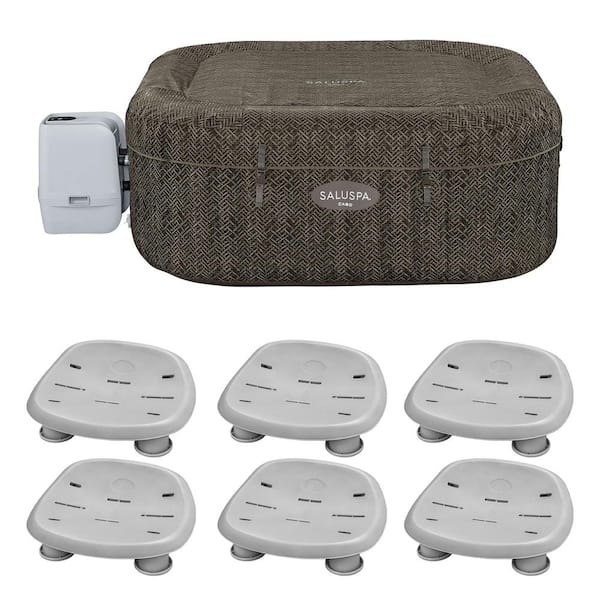 SaluSpa AirJet 6-Person Hot Tub with Set of 6 Non Slip Pool and Spa Seat, Gray