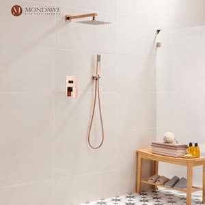 2-Spray Patterns 10 in. Wall Mount Rainfall Dual Shower Heads in Rose Gold
