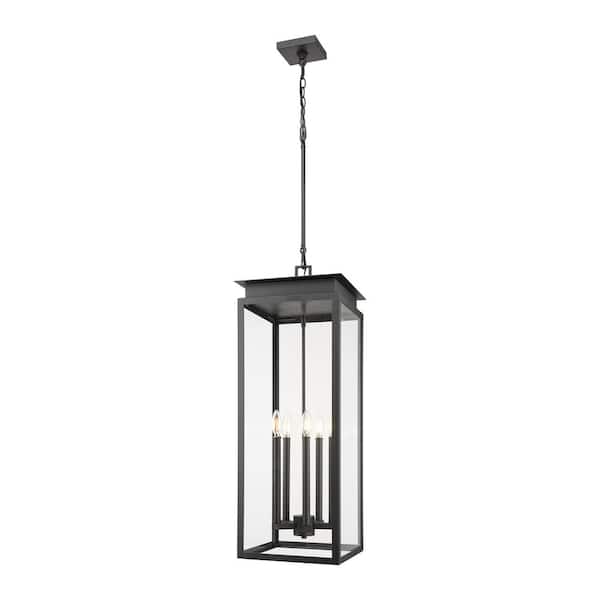 Unbranded Nova 35 in. Weather Resistant Black5 Light Outdoor Chain Mount Pendant Light with Clear Glass Shade and No Bulbs