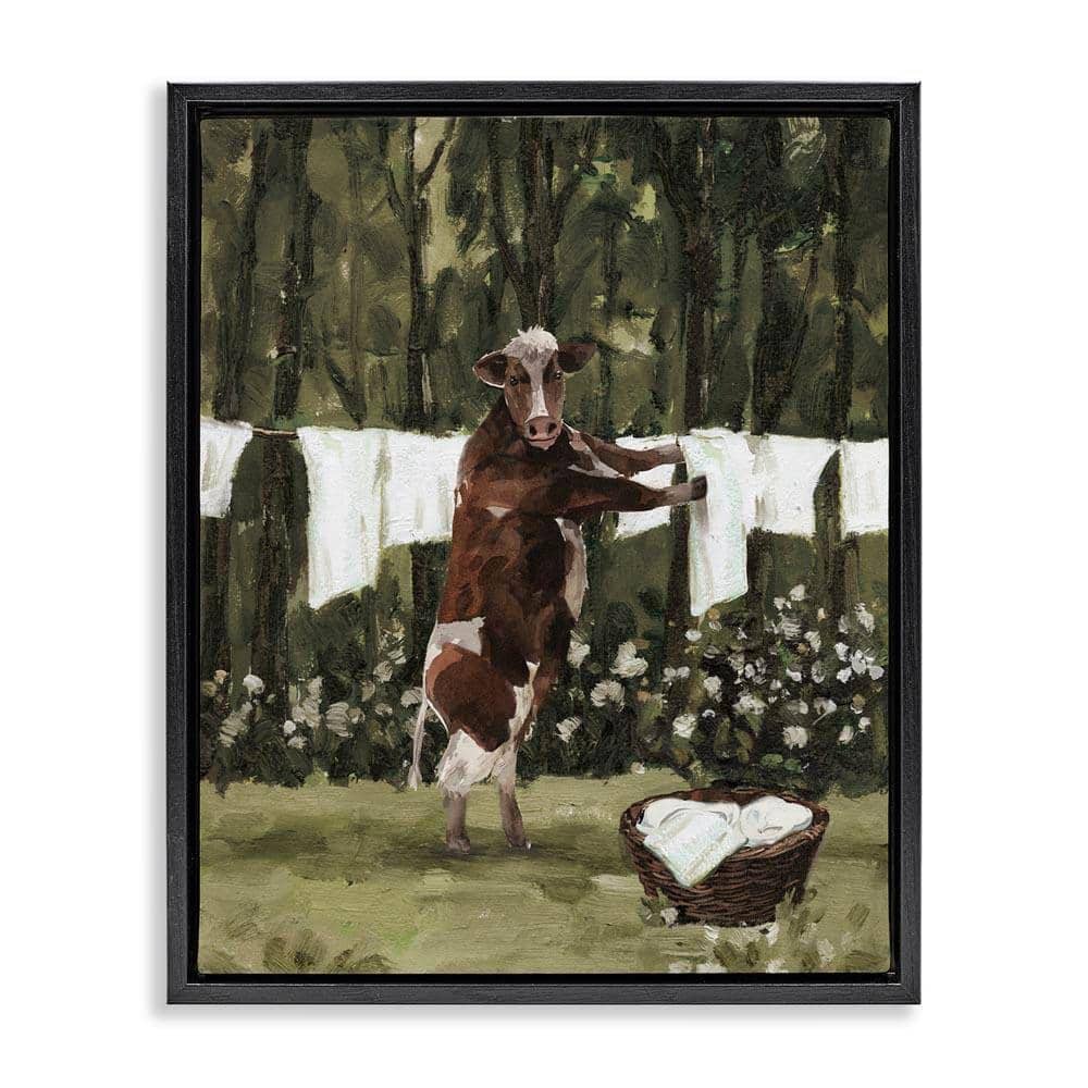Stupell Industries Brown Cow Doing Laundry by White Ladder Black ...