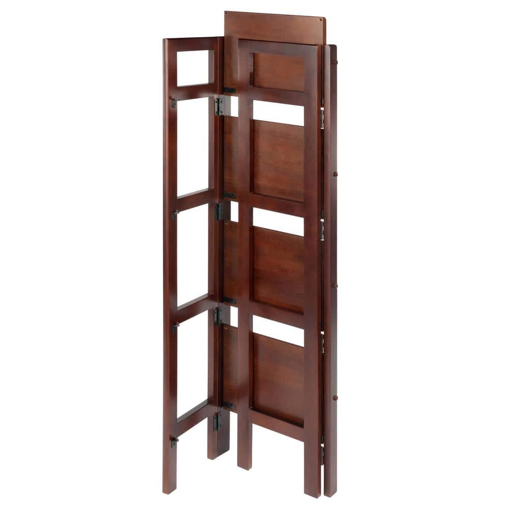 Transitional Slim Walnut 4-Tier Folding Bookcase for Kids and Books