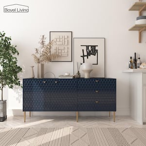HLR Accent Cabinet with 3 Drawers and Door, Wooden Storage Cabinet with  Shelves, Sideboard for Living Room, Bedroom, Entryway, Navy Blue