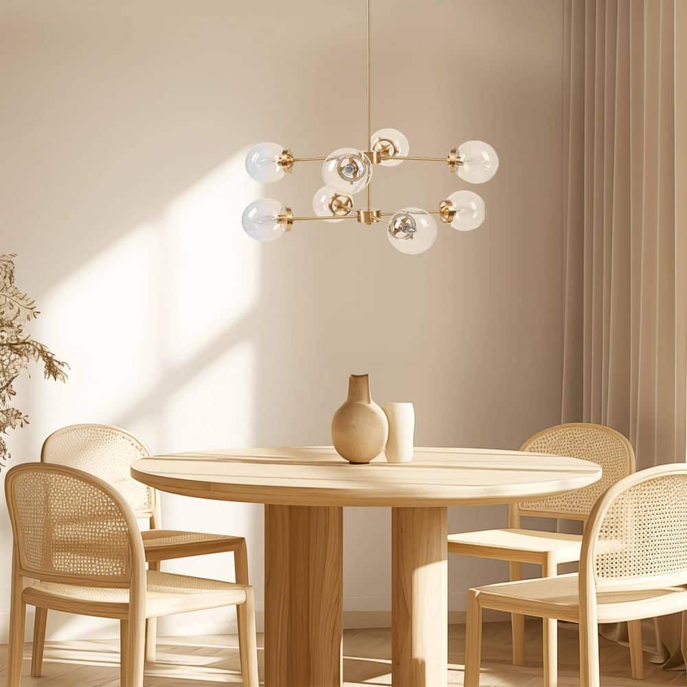 8-Light Gold+Clear Metal Chandelier with Glass Shades for Living Areas with No Bulbs Included price history on PriceWatchPro