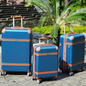 20/24/28 in. 3-Piece Blue Hardshell Luggage Sets with double spinner 8 wheels and TSA Lock Light-weight