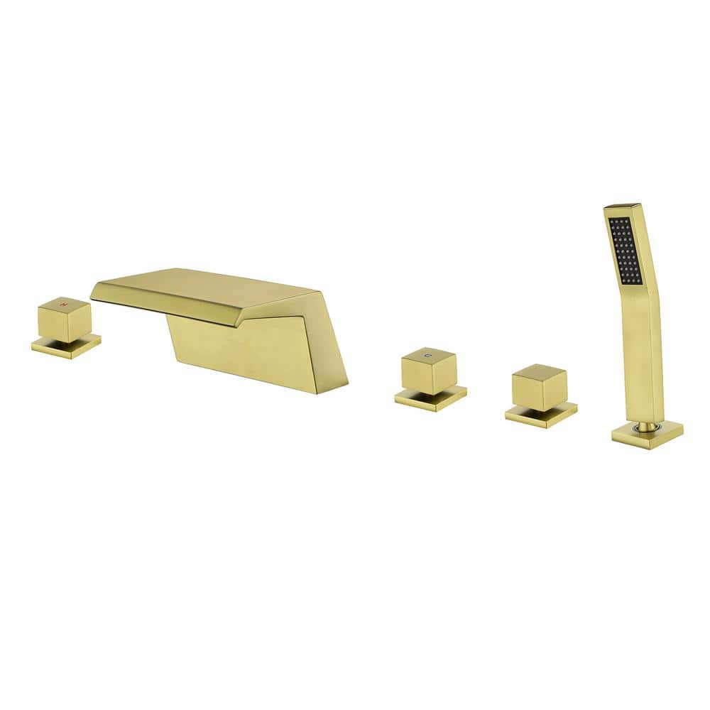 2-Handle Deck-Mount Roman Tub Faucet with Waterfall and Hand Shower in. Bru