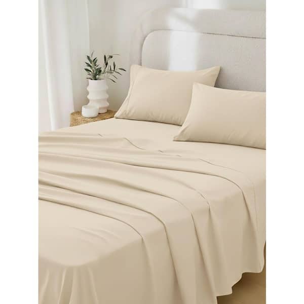 California Cotton Club 4-Piece Ivory Cotton King 600 Thread Count, Durable, Machine Washable Sheet Set