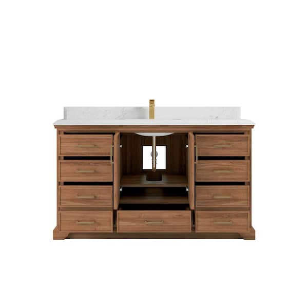 Willow Collections Charlotte Teak 60 in. W x 22 in. D x 36 in. H Single Sink Bath Vanity in Dark Natural with 1.5 in. Empira Quartz Top