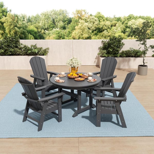 WESTIN OUTDOOR Laguna Outdoor Patio Adirondack Weather Resistant Gray 5-Piece HDPE Plastic Round Table Dining Set