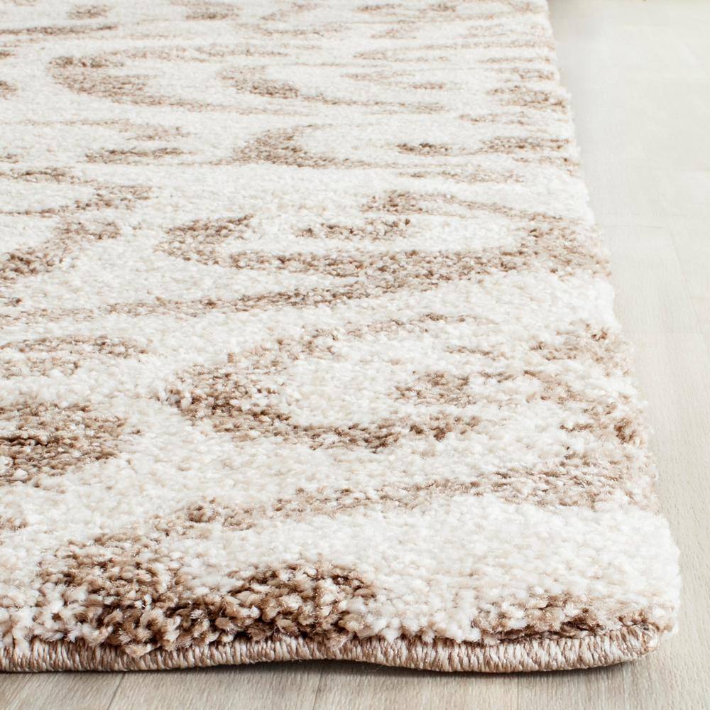 Cream and Beige Floral Shag 4' Square Area Rug