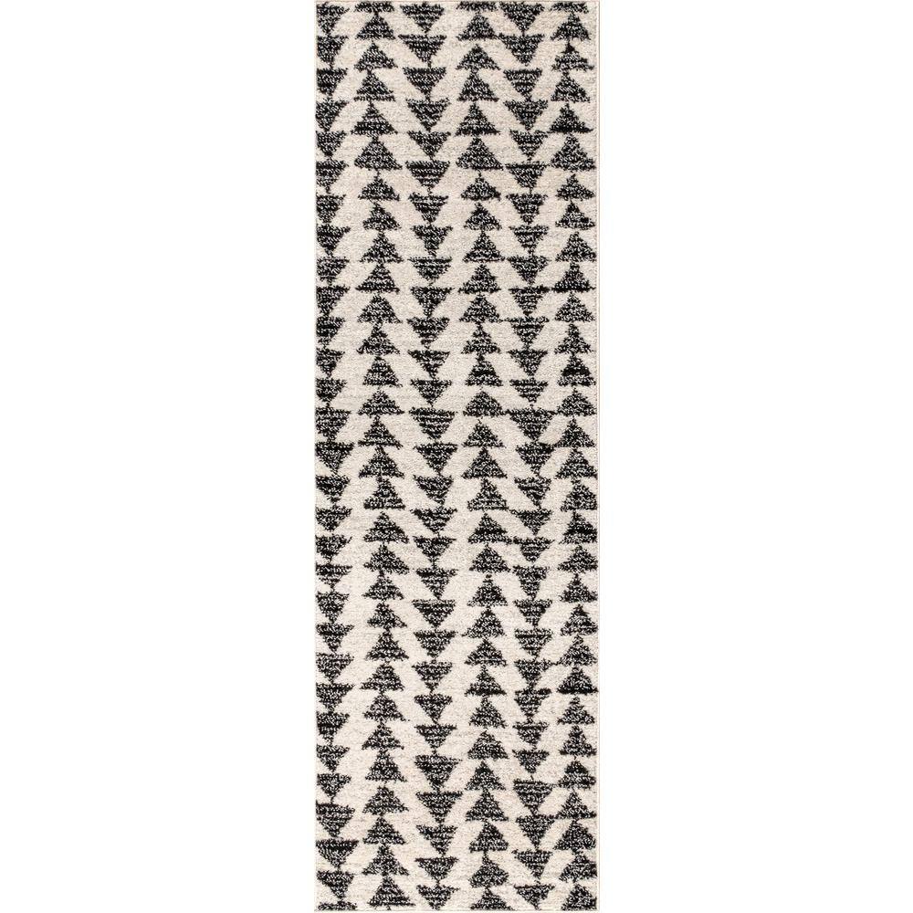 Aisha Black and White Geometric Runner Rug
