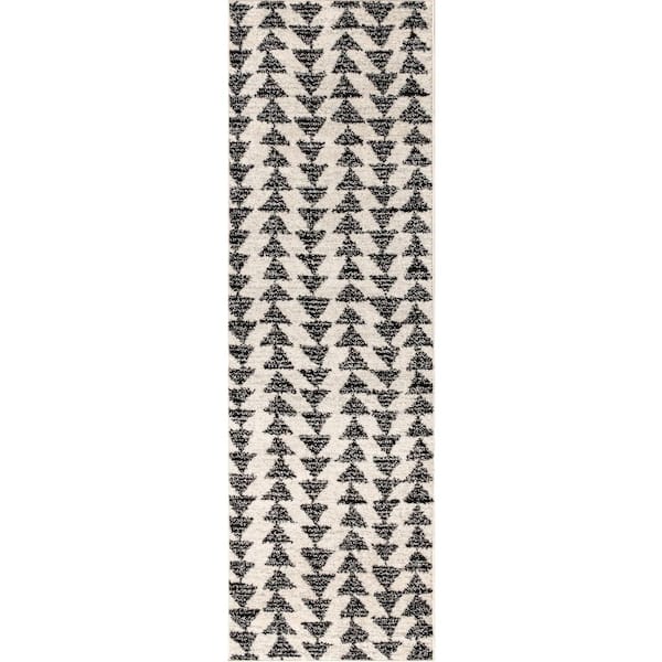 Aisha Moroccan Triangle Geometric Cream/Black 2 ft. x 8 ft. Runner Rug