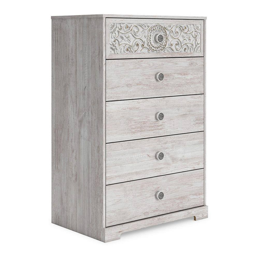 Benjara 19.33 in. White 5-Drawer Tall Dresser Chest Without Mirror