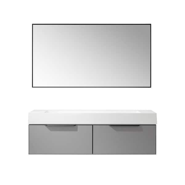 ROSWELL Vegadeo 60 in. W x 19.7 in. D x 19.7 in. H Single Sink Bath Vanity in Grey with White Integral Sink Top and Mirror