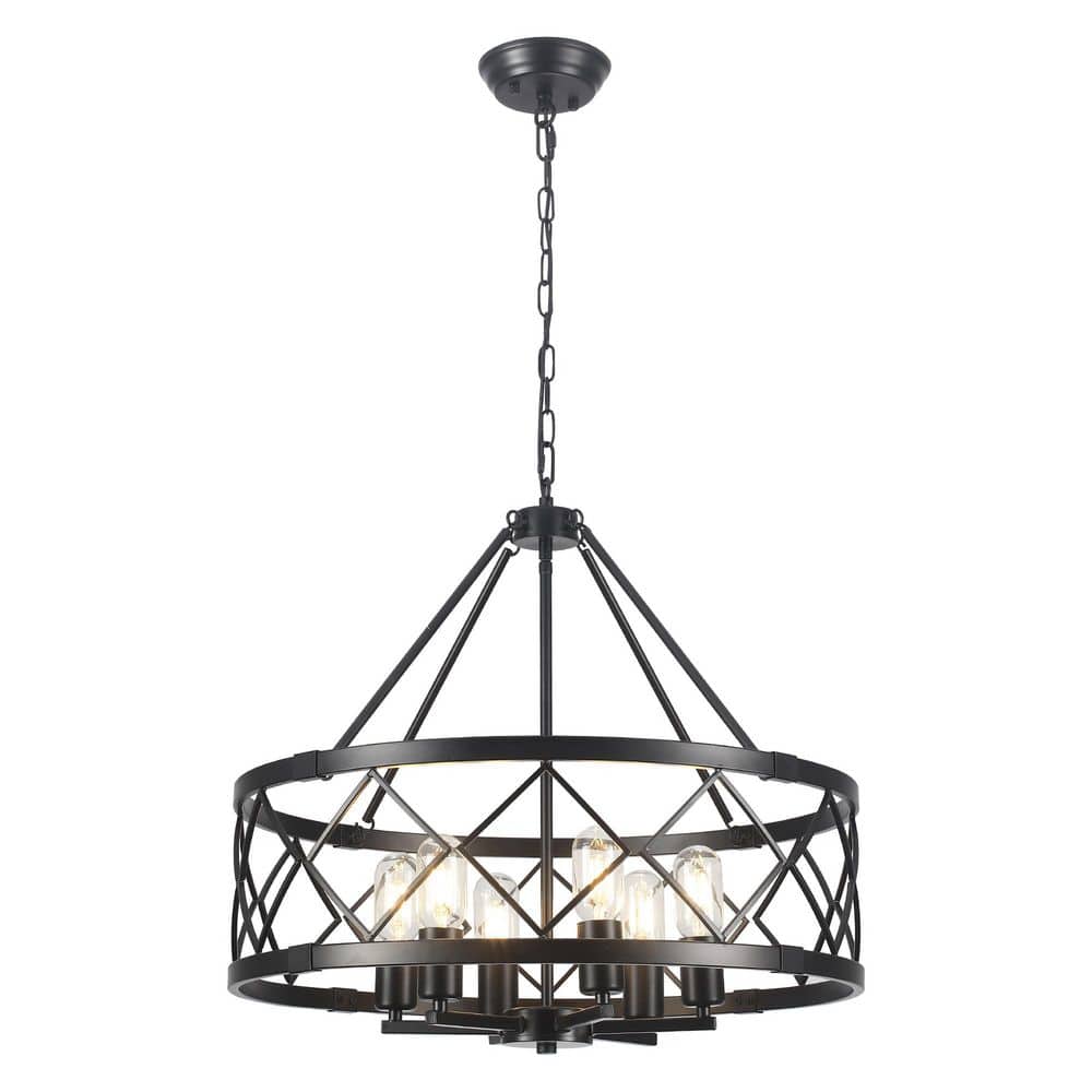 6-Light 21.65 in. Black Dimmable Farmhouse Geometric Drum Chandelier for Foyer Kitchen Island with No Bulbs Included price history on PriceWatchPro