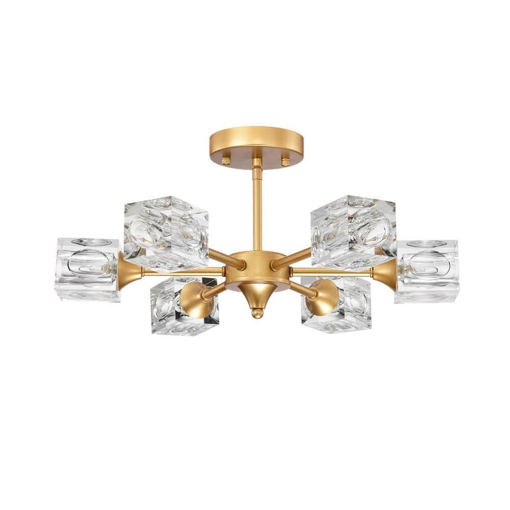 Modern Crystal Semi Flush Mount Gold Ceiling  LED Light Fixture, Farmhouse 